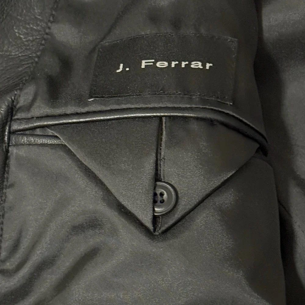 J Ferrar Mens Black‎ Genuine Leather Blazer Jacket 3 Button Lined